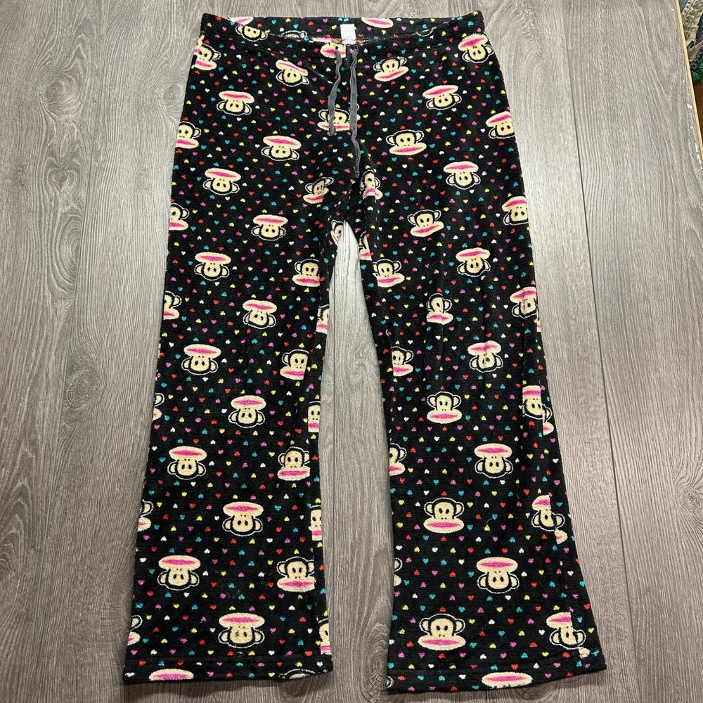 Paul Frank Julius Monkey Heart Fleece Pajama Pants Large Black Y2K Lounge Women